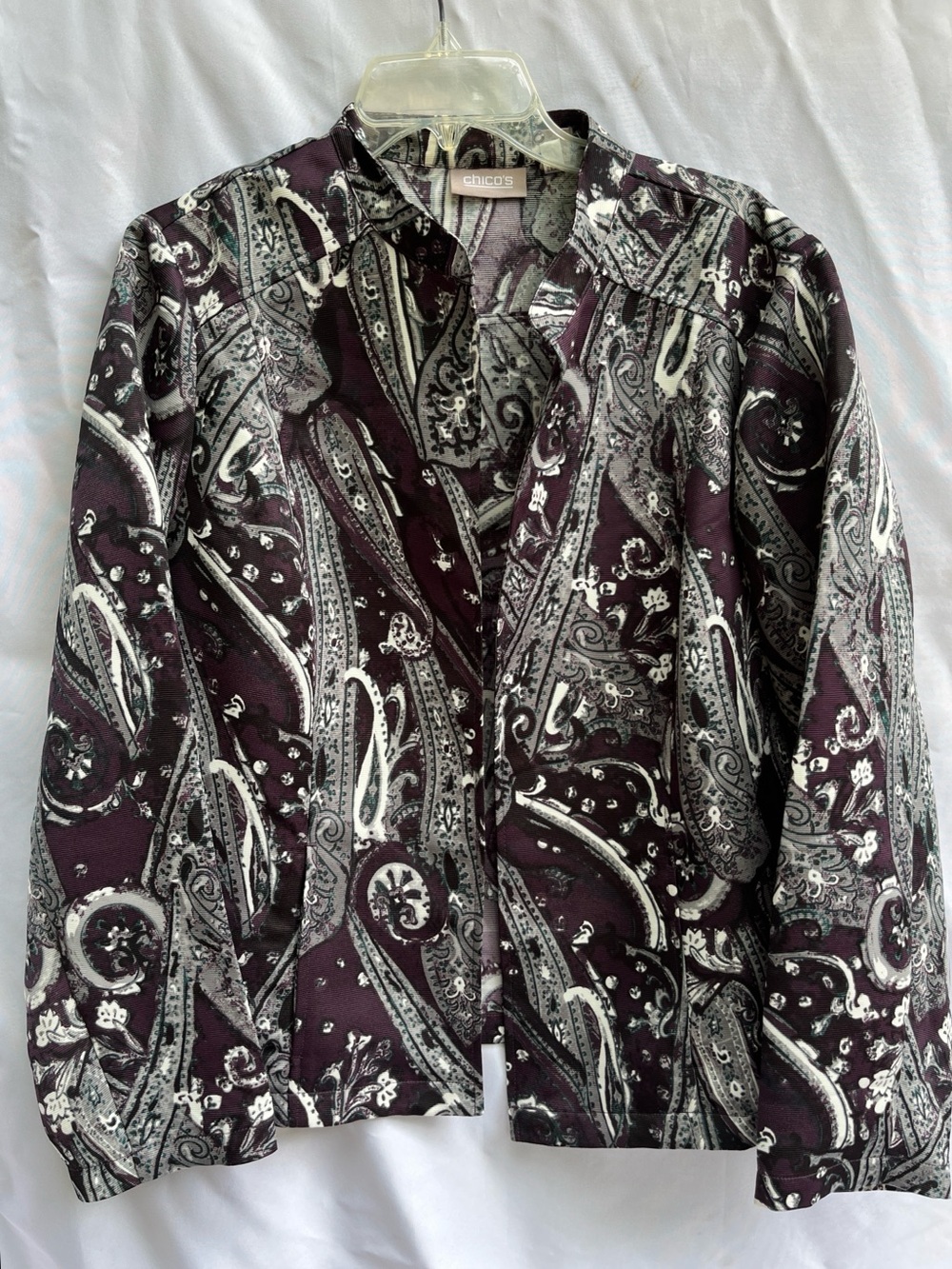 Chico's Paisley Print Jacket in Plum and Cream Traditional Size 3 /L